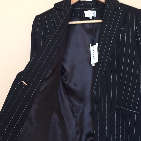 MILLY Ruffle Sleeve Pinstripe Blazer/Jacket - Size 2 - Picture 7 of 9